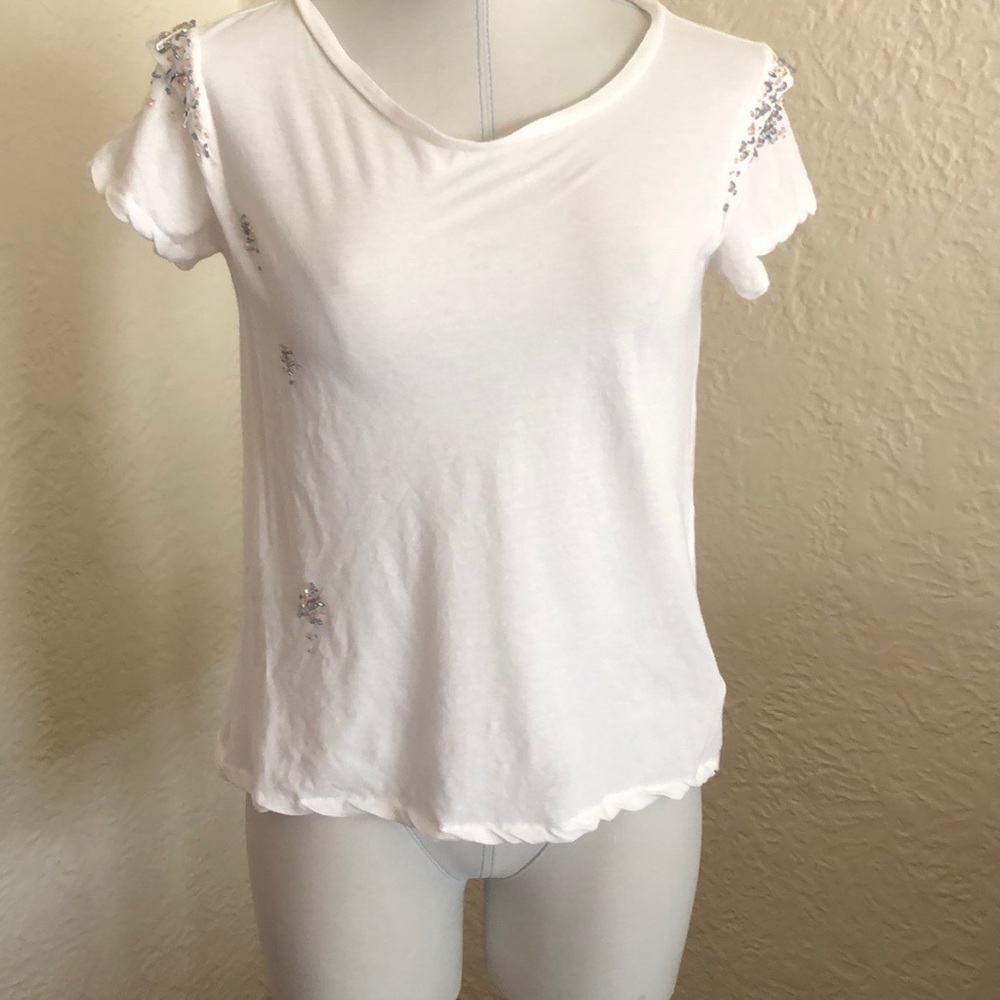 7 for all mankind White Beaded Safety Pin Embellished Tee Shirt Top XS